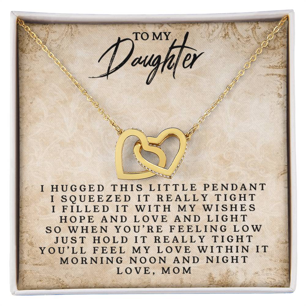 To My Daughter - Love Mom - Interlocking Heart Necklace Interlocking Hearts Necklace