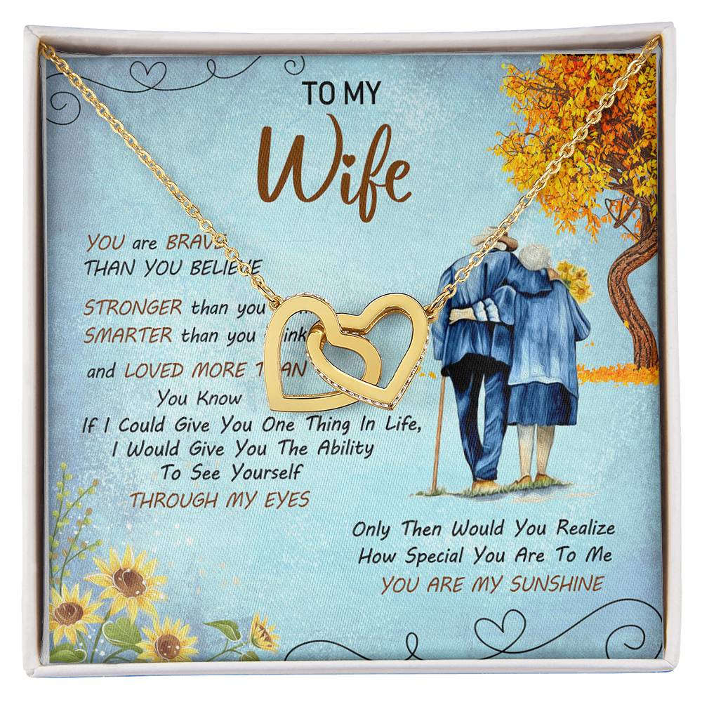 To My Wife You'Re My Sunshine Interlocking Love Necklace Mother'S Day Message Card From Husband Interlocking Hearts Necklace