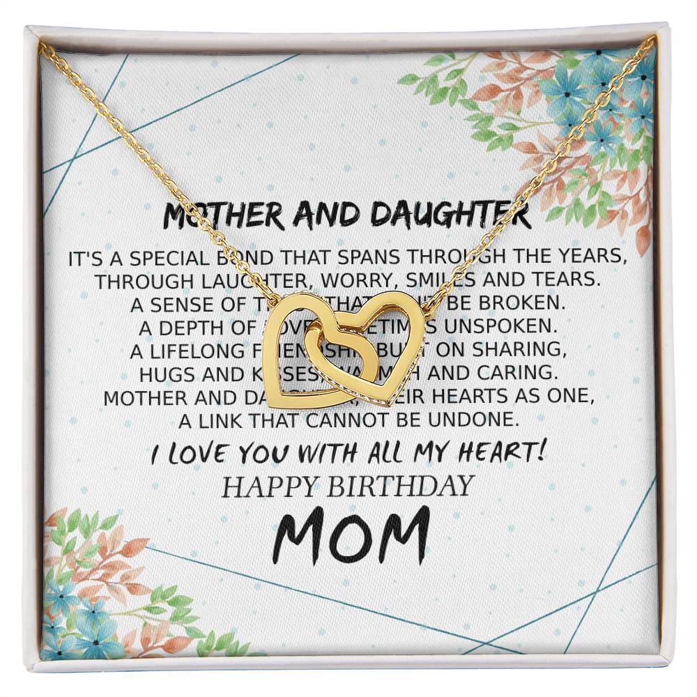 Mom Birthday Card Poem Mother And Daughter Love Interlocking Hearts Necklace