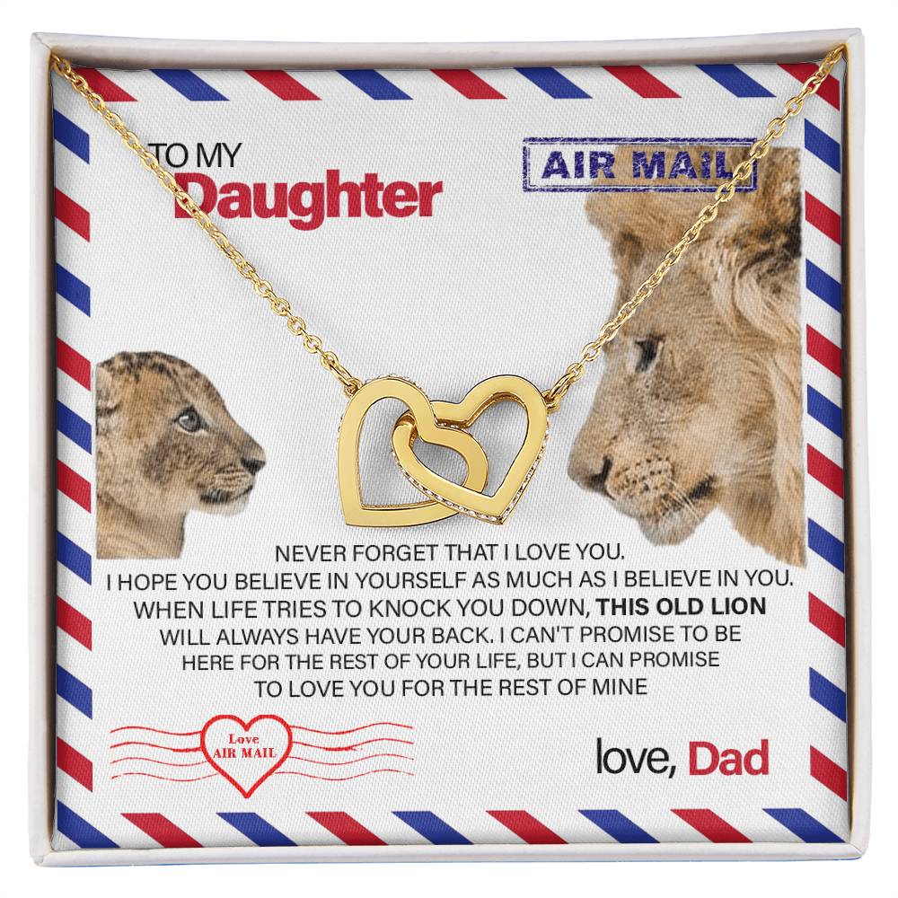 To My Daughter - This Old Lion Will Always Have Your Back Interlocking Hearts Necklace