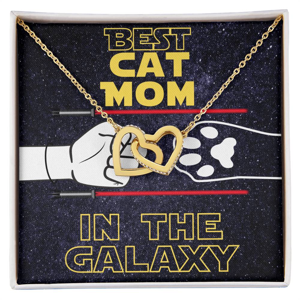 Best Cat Mom In The Galaxy Hearts Interlocked Necklace Cat Owner Jewelry Gift For Cat Lover Gift To Cat Mom Necklace From Cat Interlocking Hearts Necklace