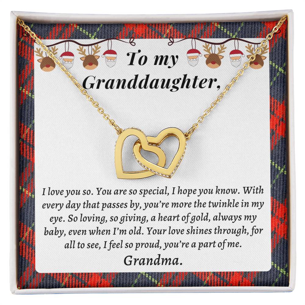 Christmast Gift To Granddaughter - Your Love Shines Through For All To See I Feel So Proud You’Re A Part Of Me. Interlocking Hearts Necklace