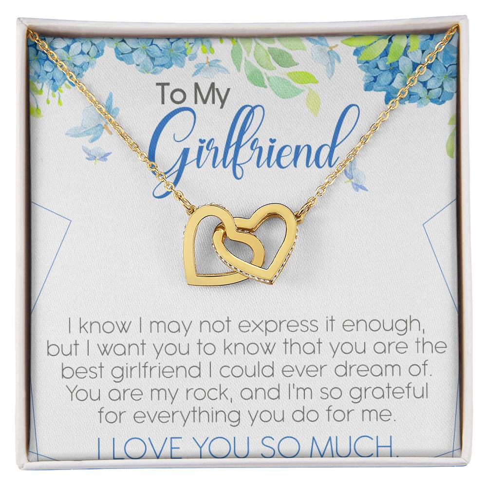 To My Girlfriend Interlocking Hearts Necklace Message Card
