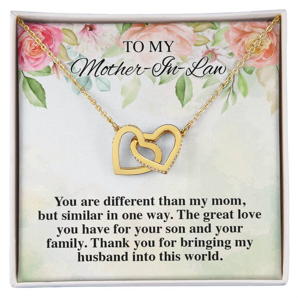 To My Mother-In-Law Thank You For Bringing My Husband Interlocking Hearts Interlocking Hearts Necklace