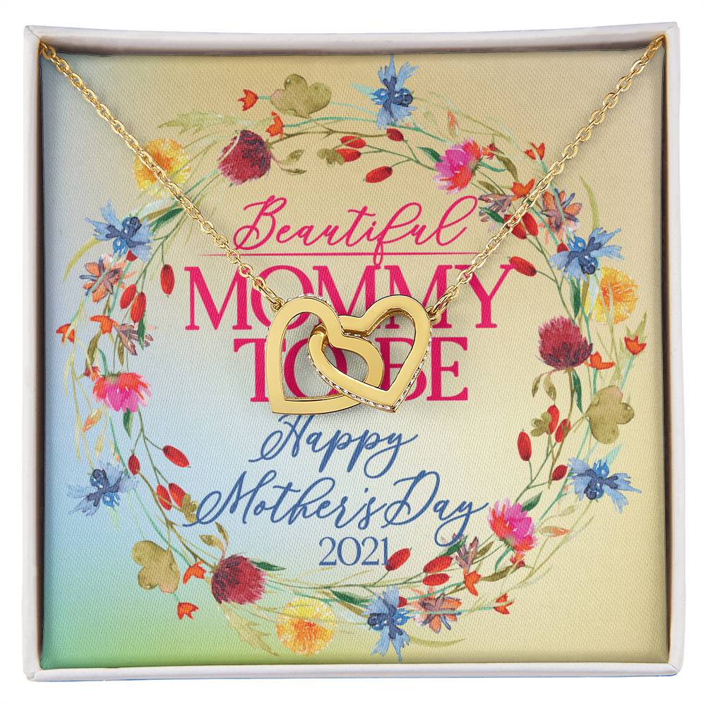Interlocking Hearts Necklace With Message Card - Mommy To Be - Gift For Mom