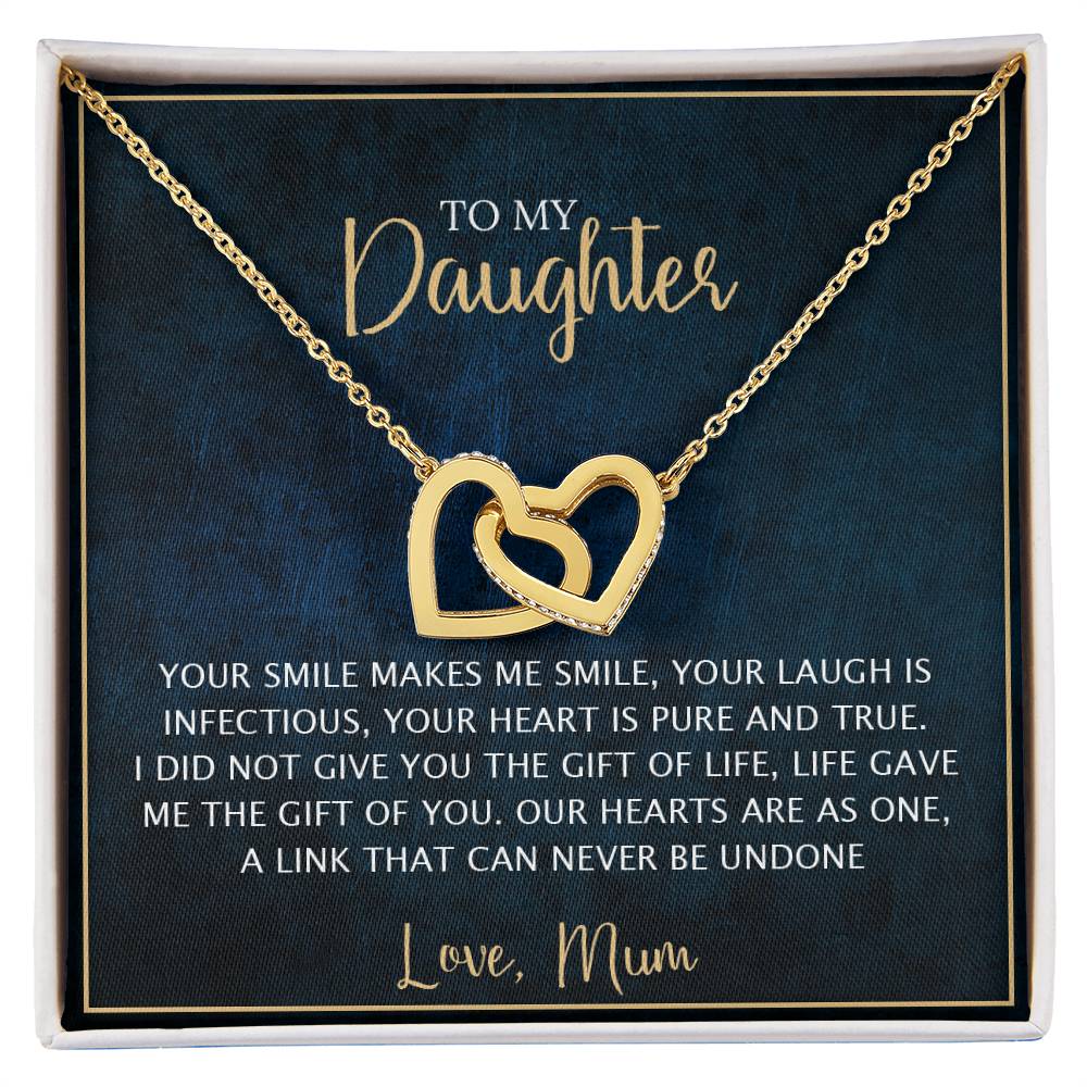 To My Daughter - Unique Heart Bonding Necklace Gift Set Interlocking Hearts Necklace