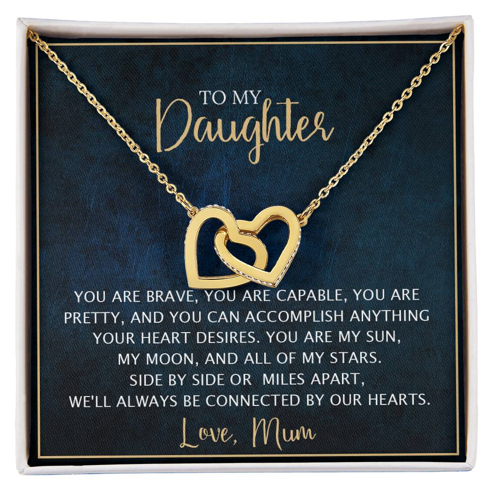 To My Daughter - Unique Heart Bonding Necklace Gift Set Interlocking Hearts Necklace