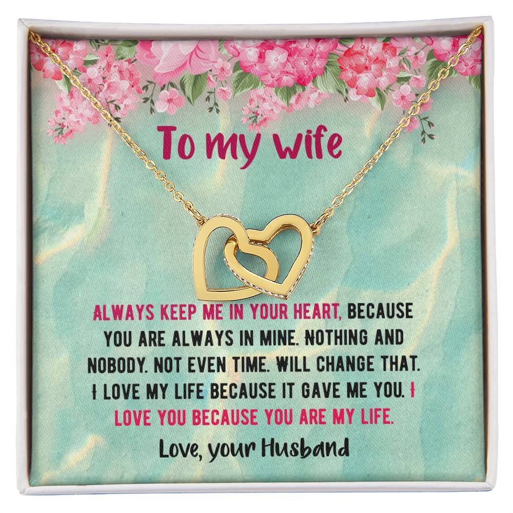 To My Beautiful Wife - Love Your Husband Interlocking Hearts Necklace