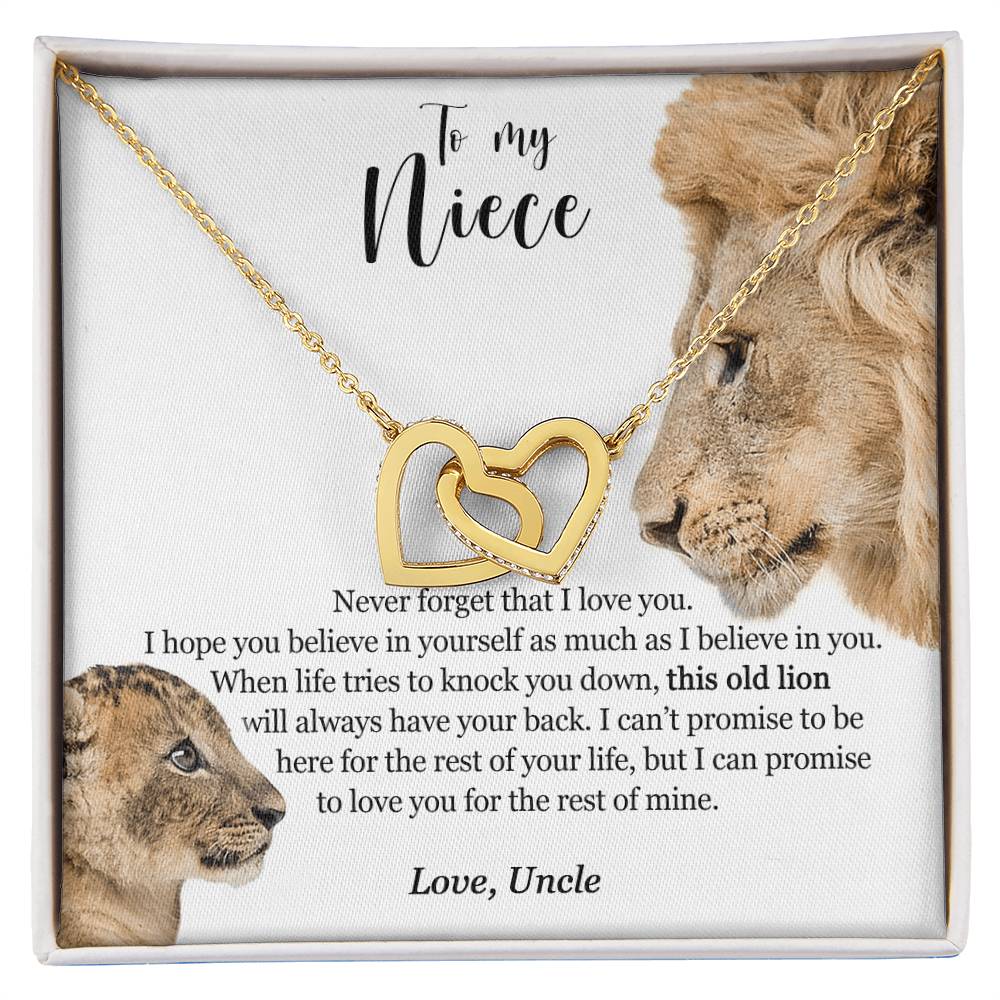 To My Niece - This Old Lion Will Always Have Your Back Interlocking Hearts Necklace