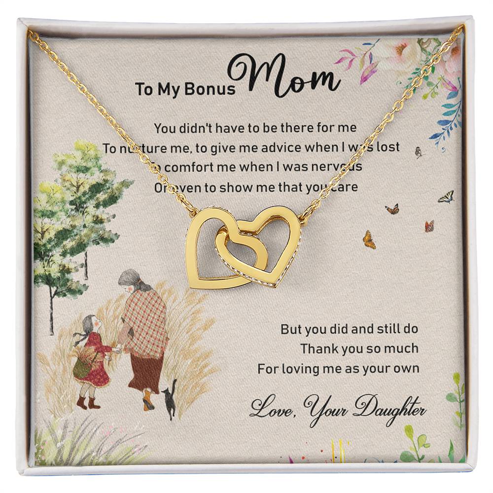 To My Bonus Mom Interlocking Hearts Necklace Mother'S Day Message Card Gift From Bonus Daughter