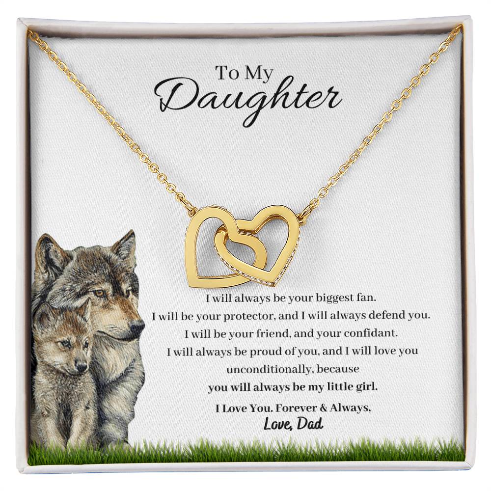To My Daughter - I Will Always Be Your Biggest Fan Wolf And Pup Interlocking Hearts Necklace