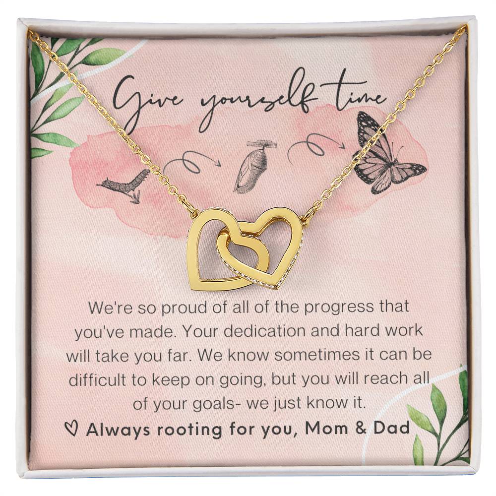 From Parents Interlocking Hearts Necklace Butterfly Encouragement