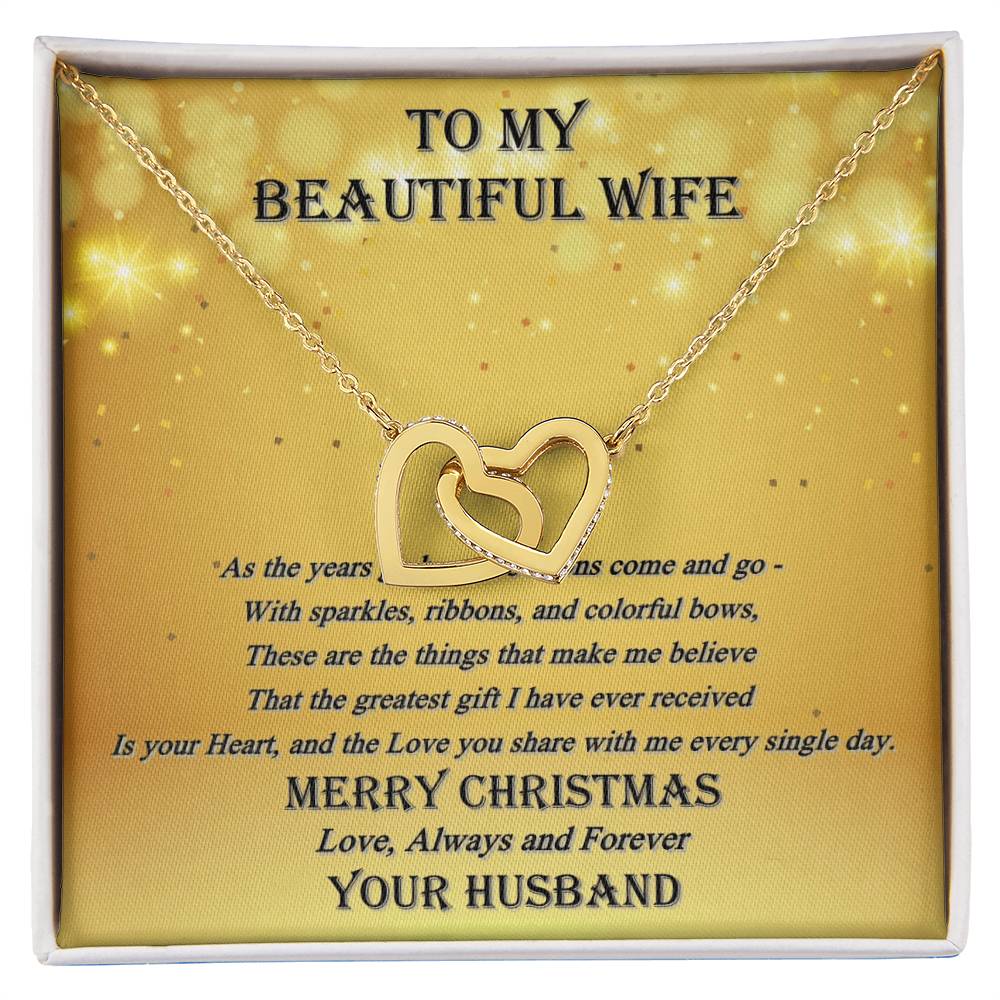 To My Beautiful Wife - Always And Forever - Interlocking Hearts - Merry Christmas Interlocking Hearts Necklace