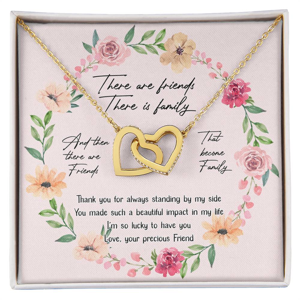 There Are Friends There Is Family Interlocking Hearts Necklace Birthday Message Card Gift