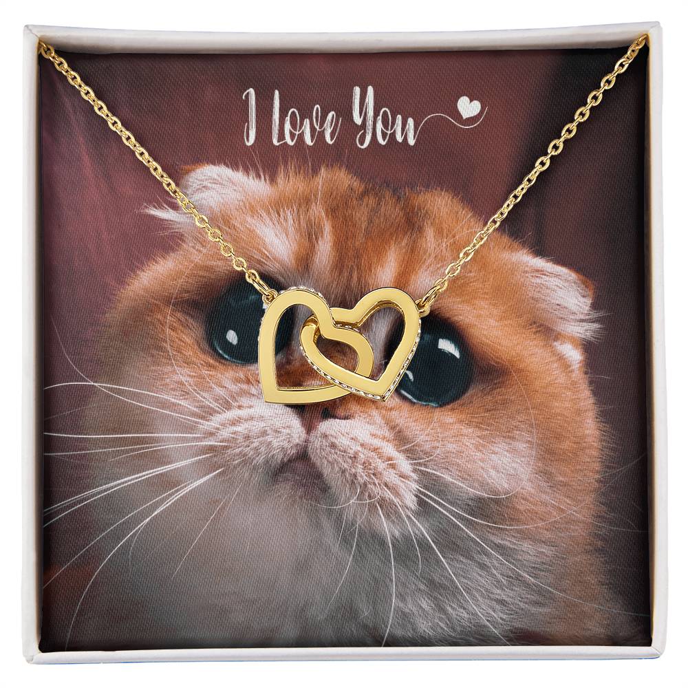 I Love You Cute Gift - Kitten Hearts Necklace Interlocking Hearts Necklace
