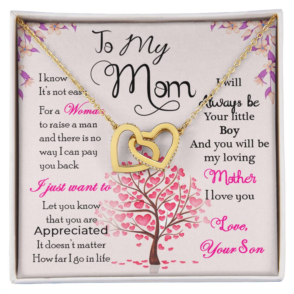 To My Mom - Thank You For Always Being There - Mother'S Day Gift Necklace For Mom Jewelry Gift From Son Interlocking Hearts Necklace