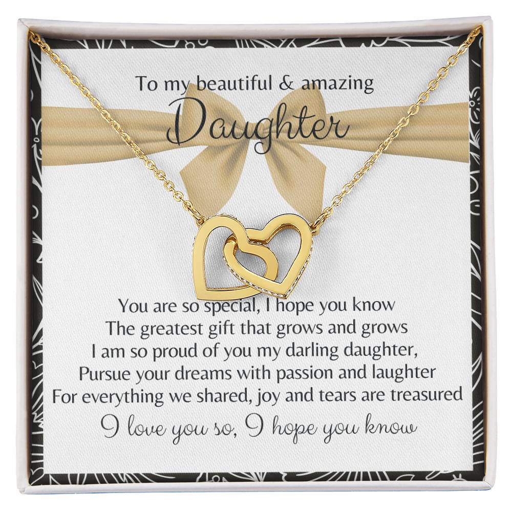 To My Beautiful Daughter 2 Hearts - Exclusive Offer Ribbon Interlocking Hearts Necklace