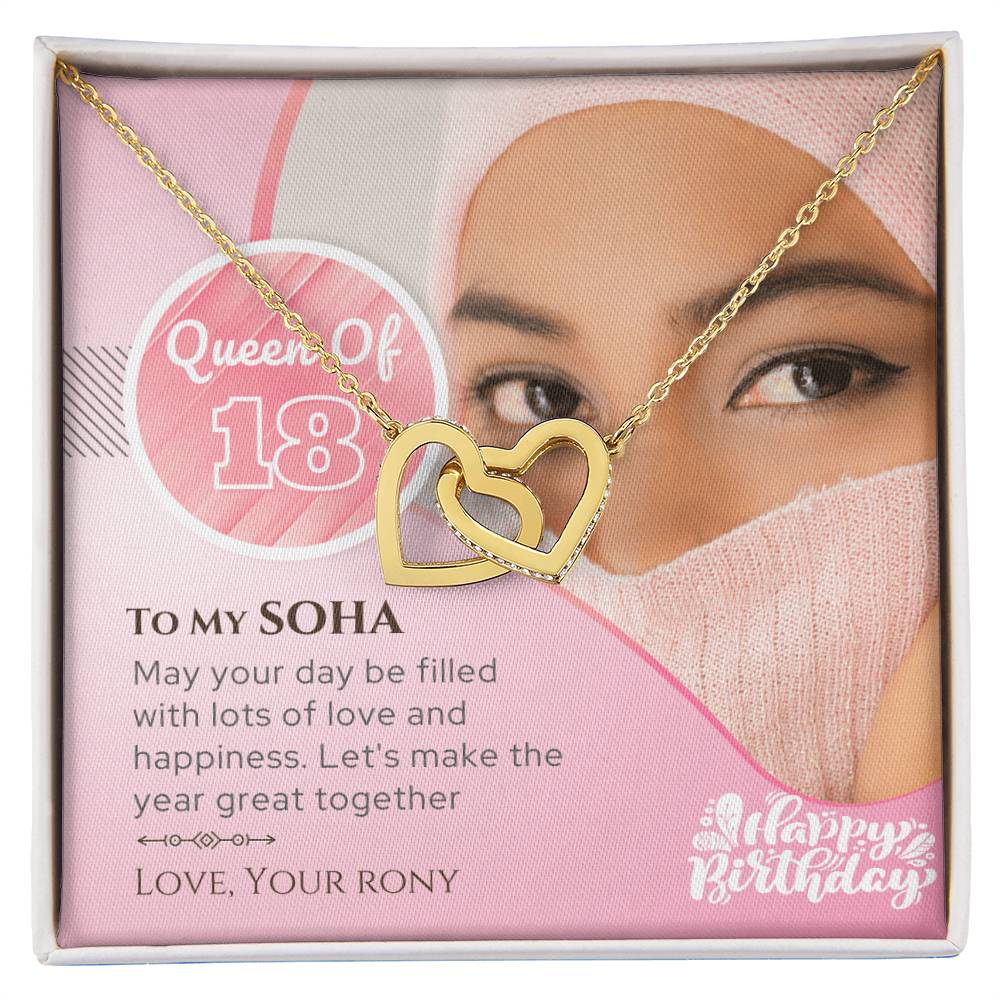 Birthday Gift For Her - Queen Of 18 Necklace Interlocking Hearts Necklace