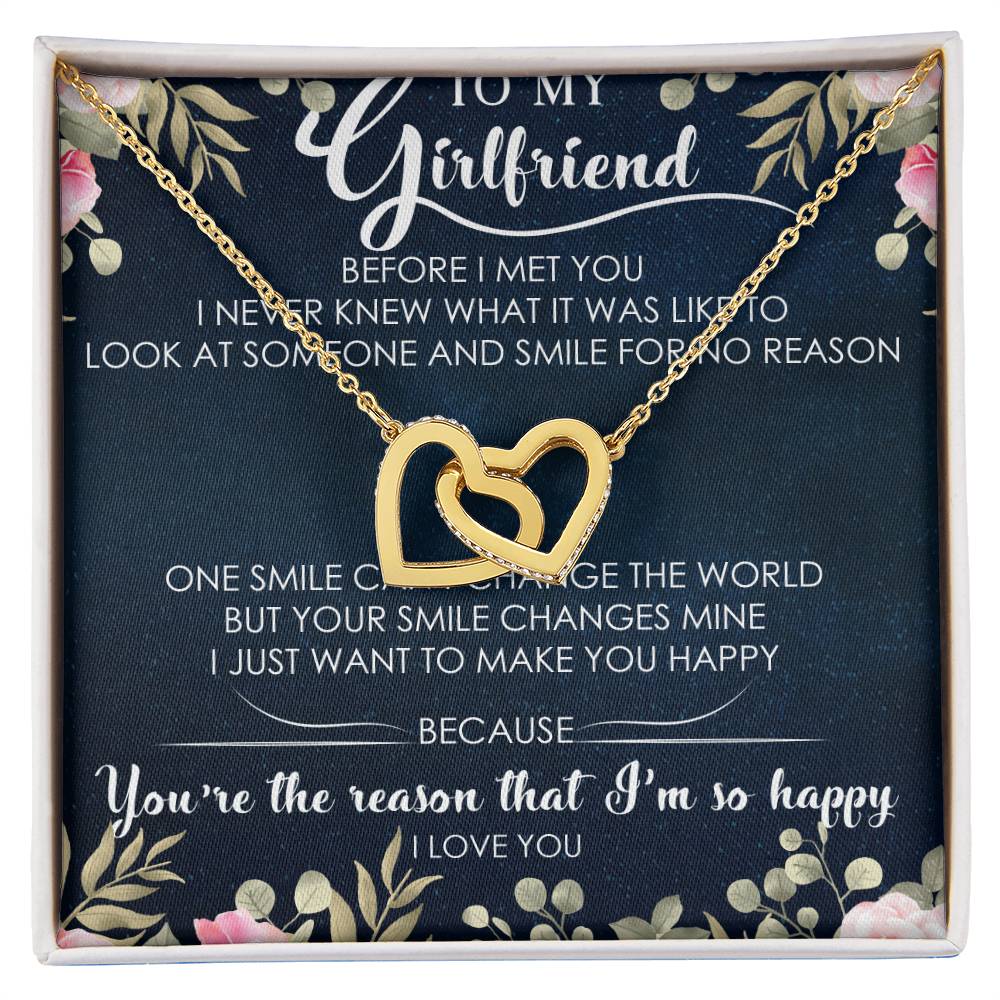 To My Girlfriend Interlocking Hearts Necklace Message Card