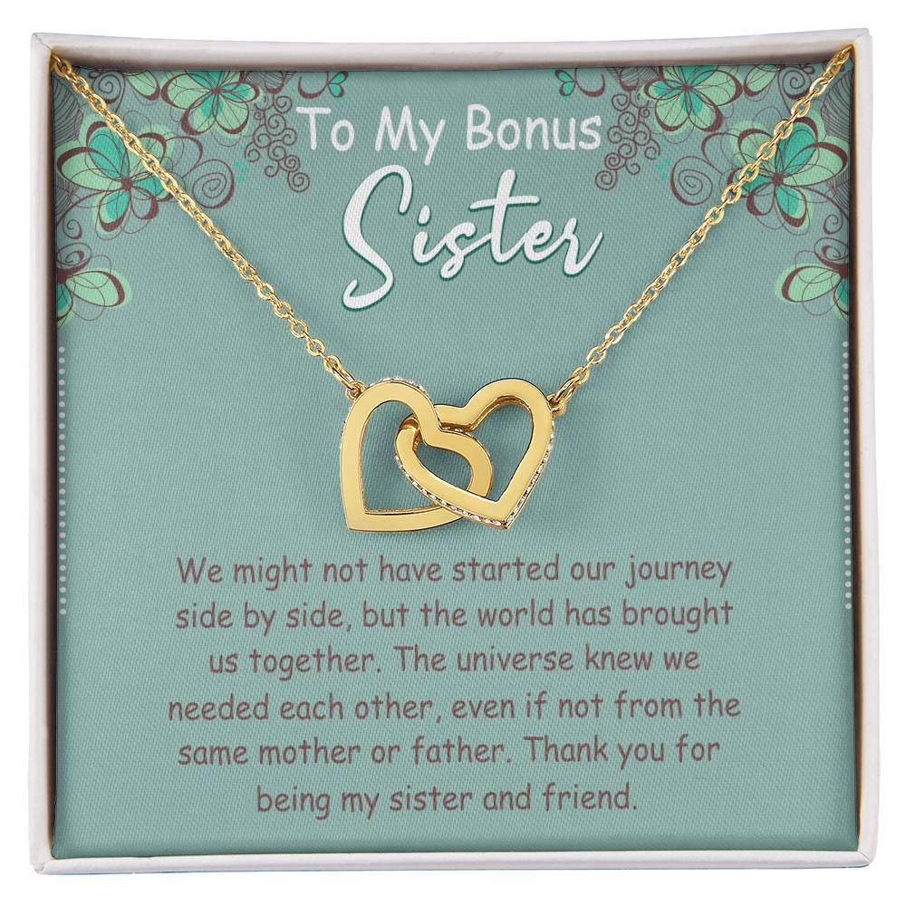 To My Bonus Sister Interlocking Hearts Necklace Message Card