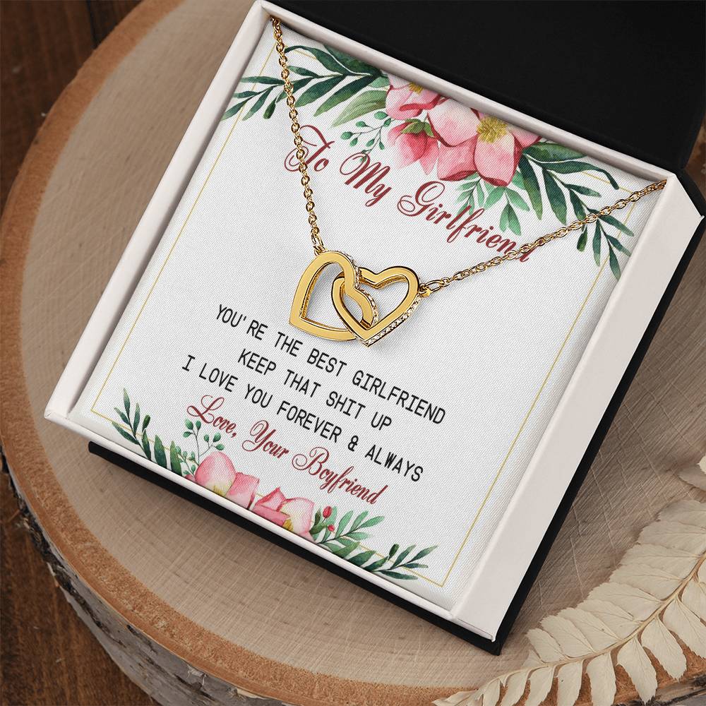 To My Girlfriend Interlocking Hearts Necklace Message Card