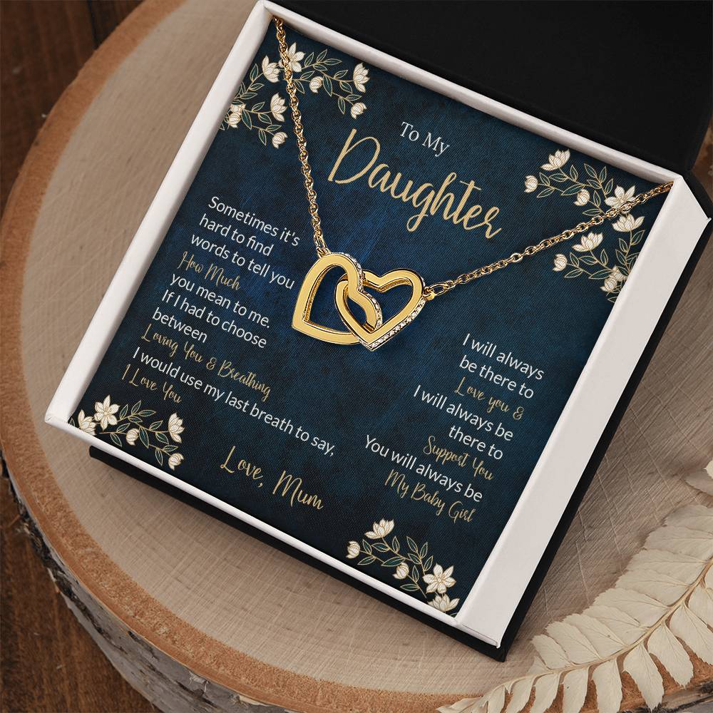 To My Daughter - Unique Heart Bonding Necklace Gift Set Interlocking Hearts Necklace