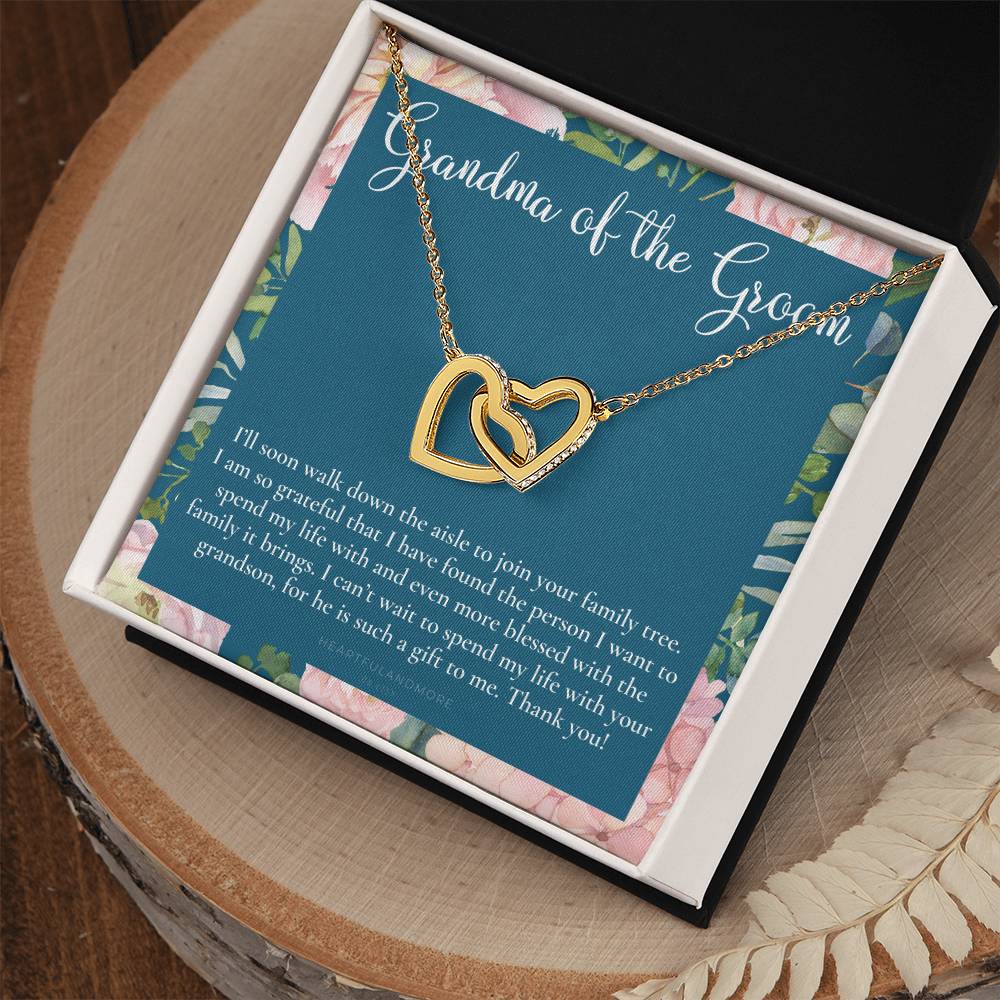 Grandmother Of The Groom Gift Necklace Grandma Wedding Gift Nana Bridal Shower Rehearsal Dinner Thank You Gift Interlocking Hearts Necklace
