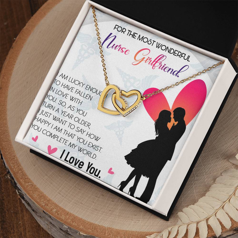 Nurse Girlfriend Interlocking Hearts Necklace Message Card