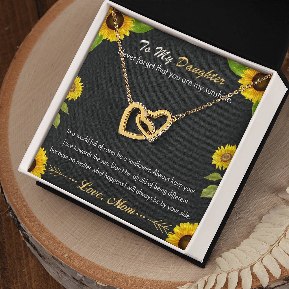 To My Daughter - Never Forget That You Are My Sunshine Interlocking Hearts Necklace