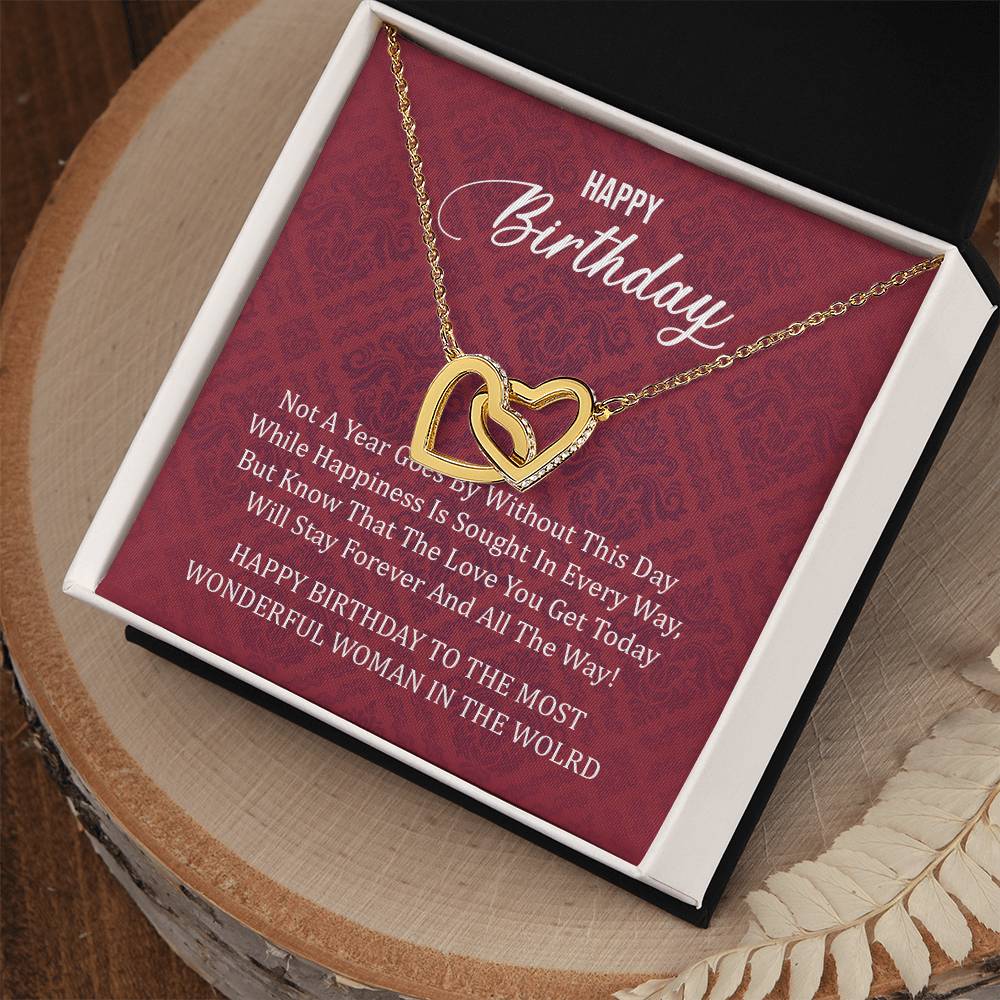 Happy Birthday To The Most Wonderful Woman In The World Interlocking Hearts Necklace