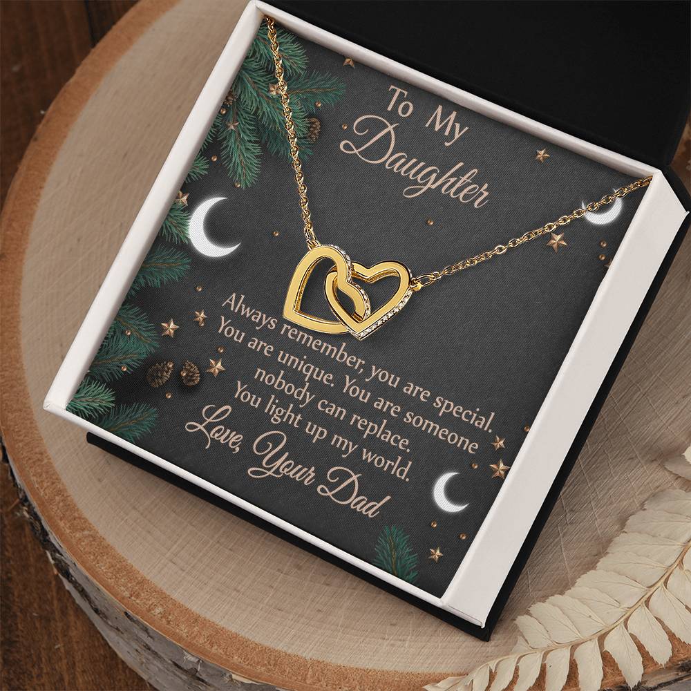 To Daughter - From Dad - You Light Up My World Necklace Interlocking Hearts Necklace