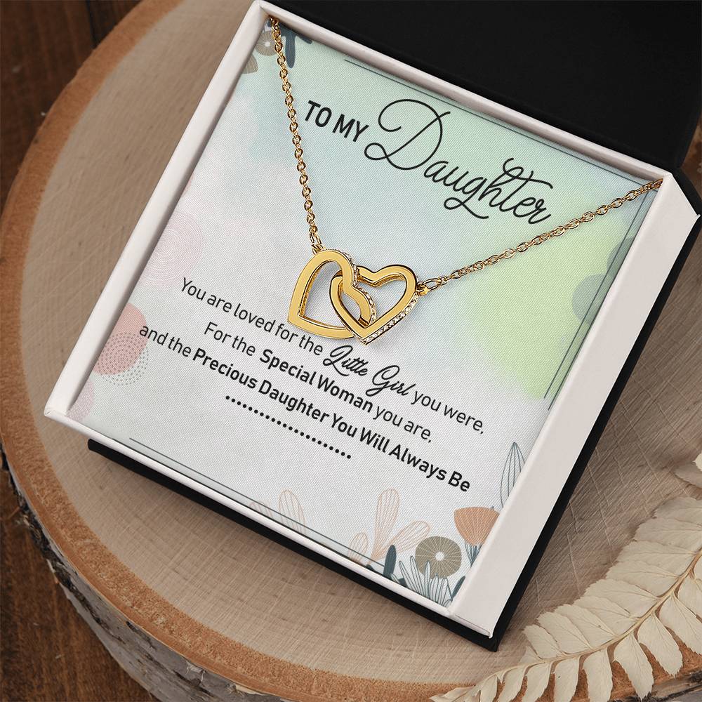 To My Daughter Interlocking Hearts Necklace Message Card