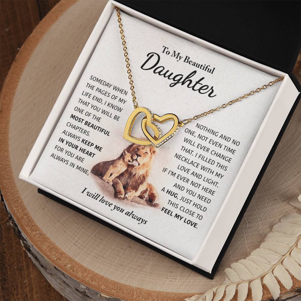 To My Beautiful Daughter - Keep Me In Your Heart - Interlocking Hearts Necklace