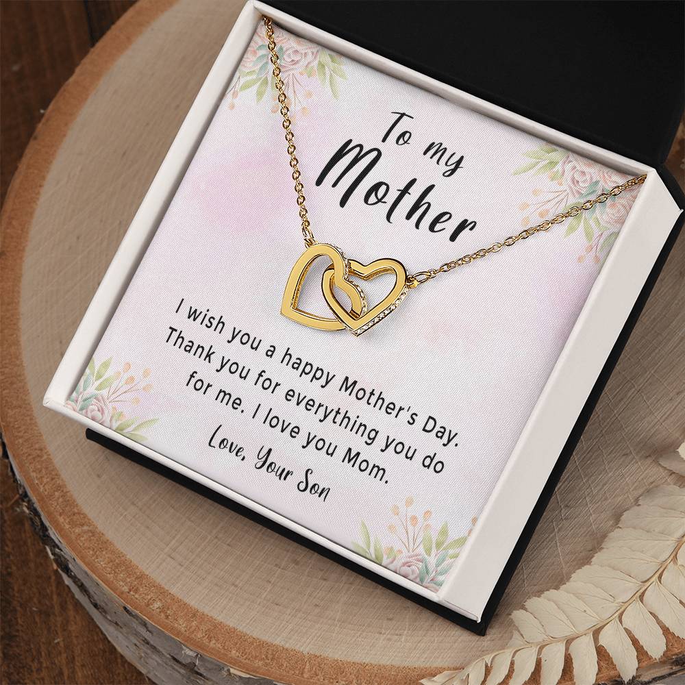 'Thank You For Everything You Do' Necklace Plus Message Card - Amazing Mother'S Day Gift Idea From Son Interlocking Hearts Necklace