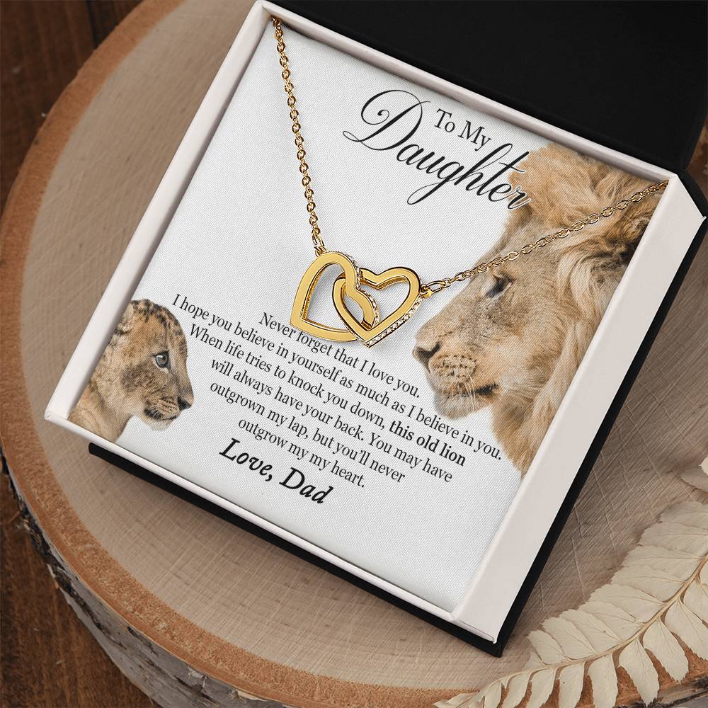 To My Daughter - This Old Lion Will Always Have Your Back Interlocking Hearts Necklace