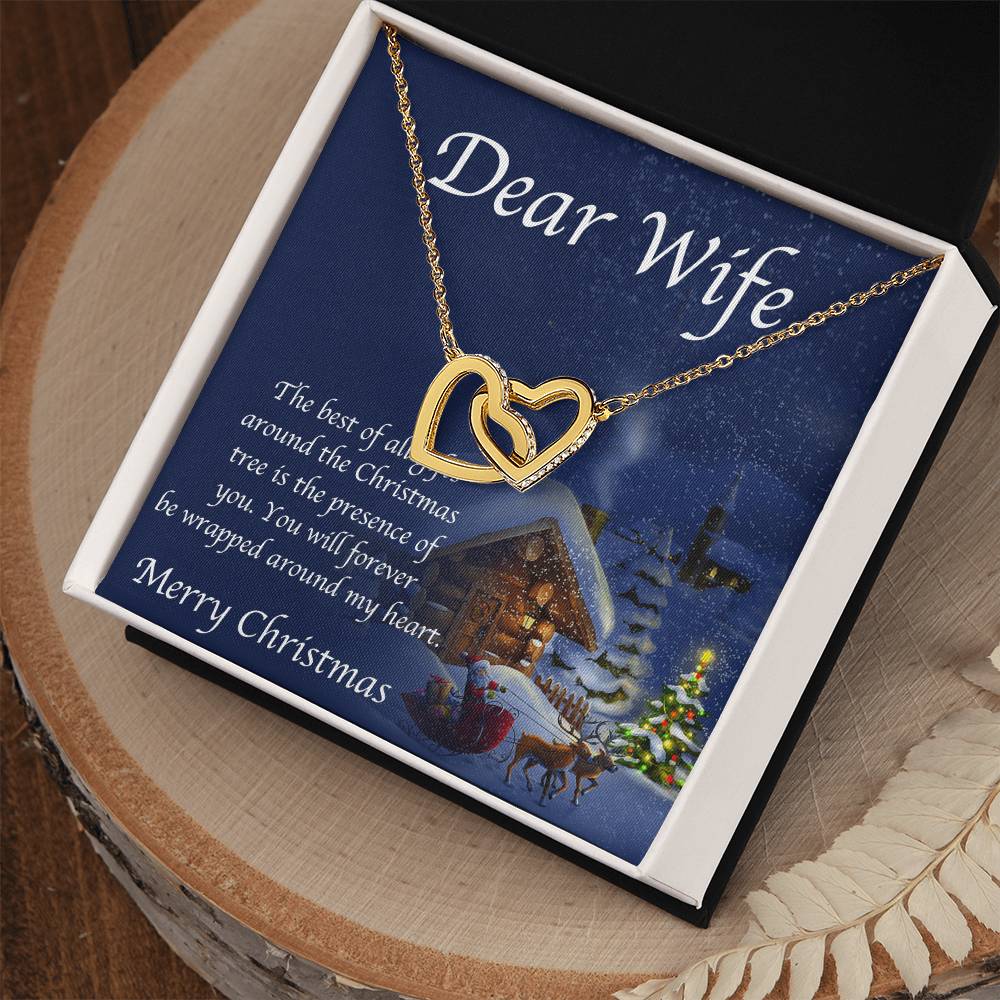 Wife Christmas Necklace - Gift From Husband For Xmas - Sterling Silver And Gold Love Pendant Interlocking Hearts Necklace