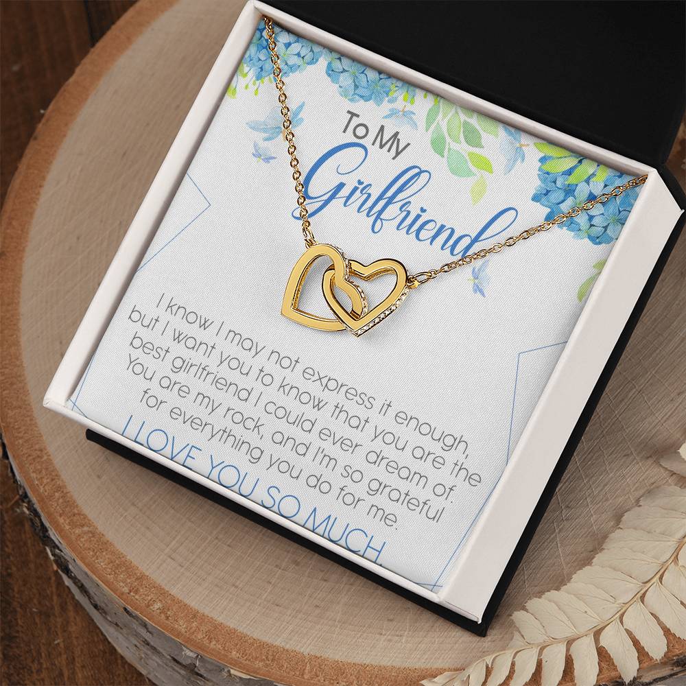 To My Girlfriend Interlocking Hearts Necklace Message Card