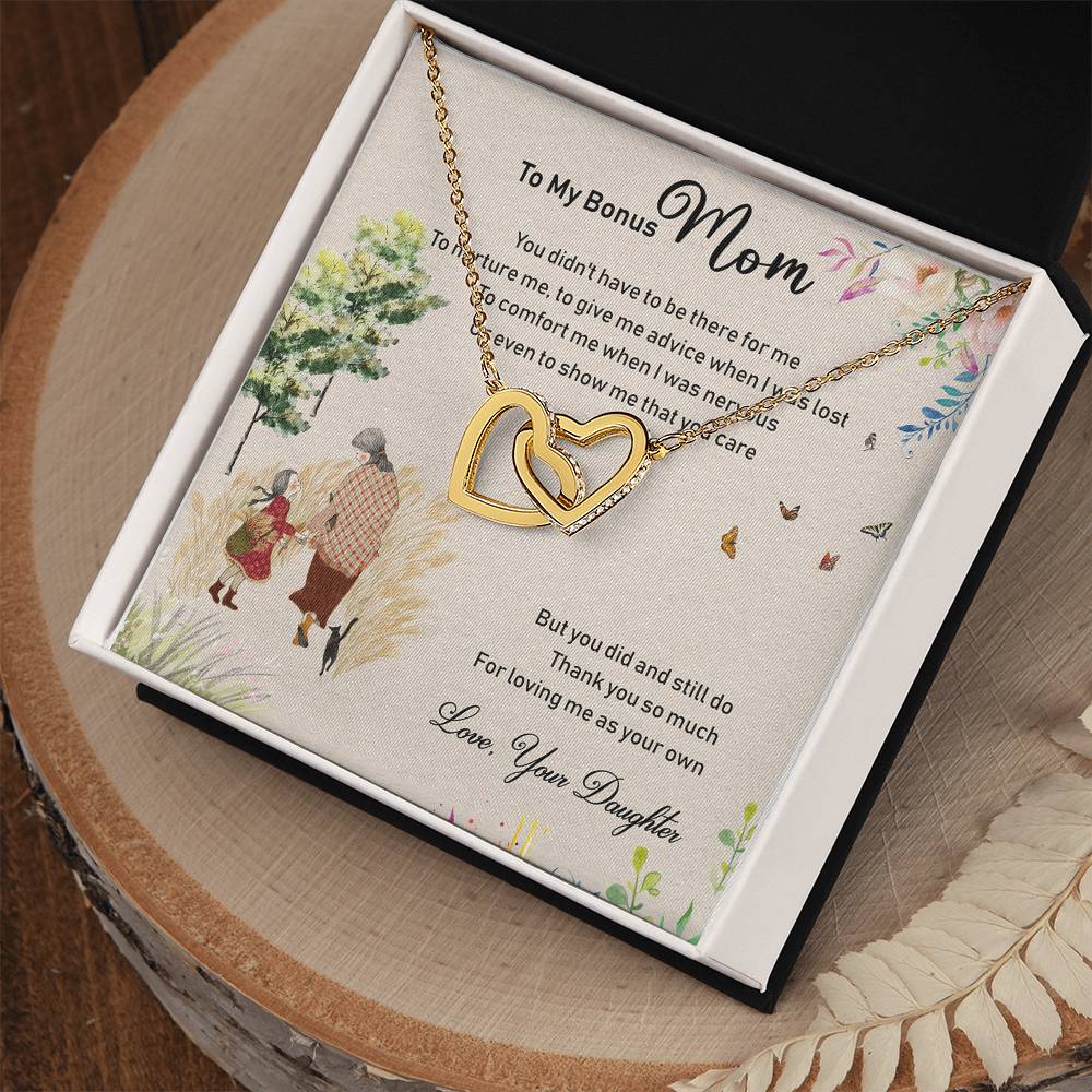 To My Bonus Mom Interlocking Hearts Necklace Mother'S Day Message Card Gift From Bonus Daughter
