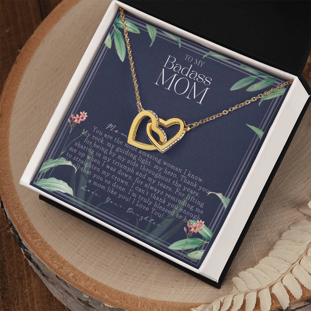 To My Badass Mom Necklace Mother’S Day Gift Daughter To Mom Gift Gift From Daughter To Mom On Wedding Day Mom Gift Birthday Gift Interlocking Hearts Necklace