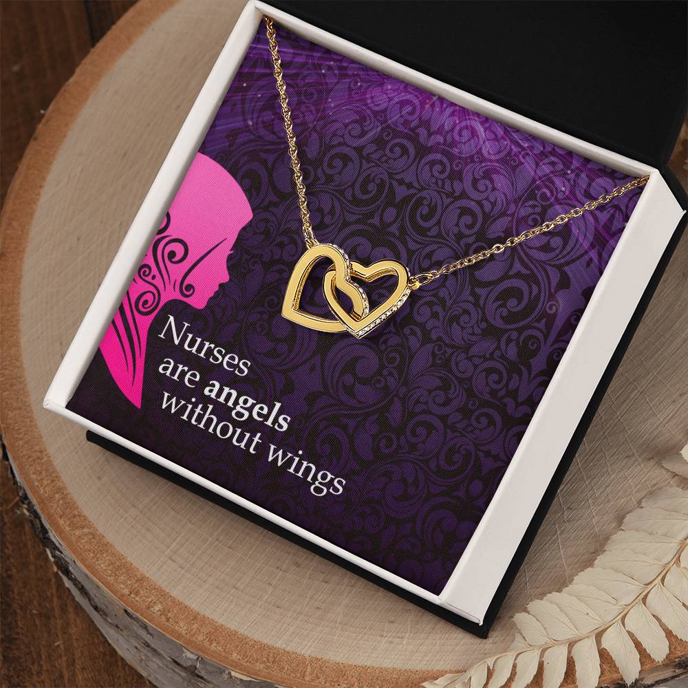 Nurses Are Angels Without Wings - Interlocking Heart Necklace Interlocking Hearts Necklace