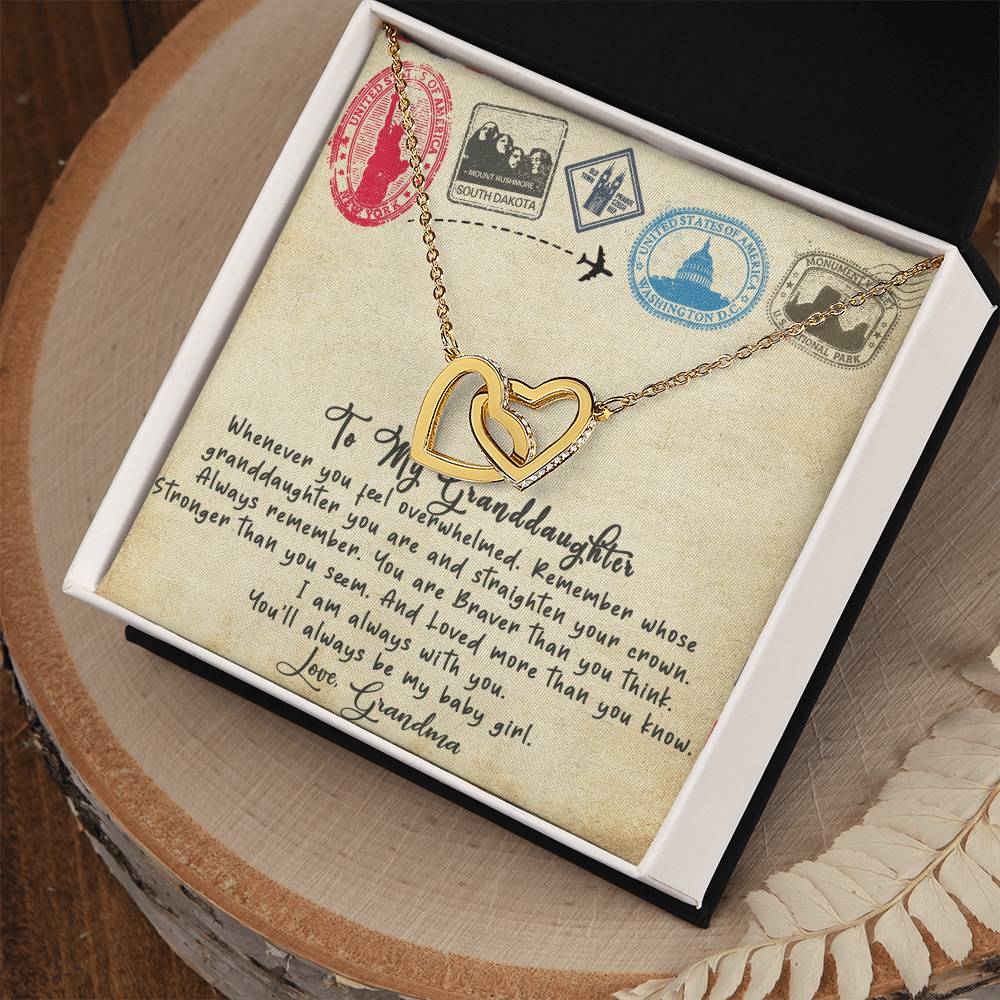 To My Granddaughter Interlocking Hearts Necklace Message Card