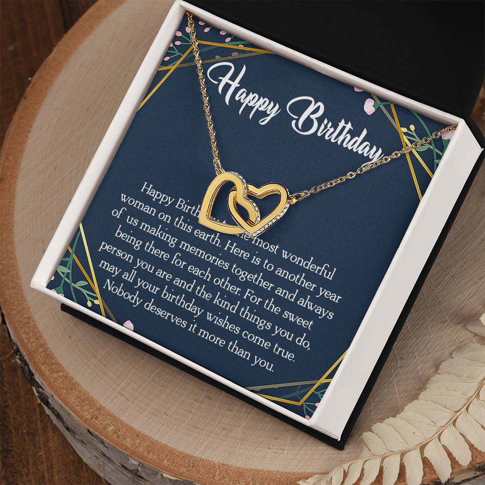Happy Birthday To The Most Wonderful Woman In The World Interlocking Hearts Necklace