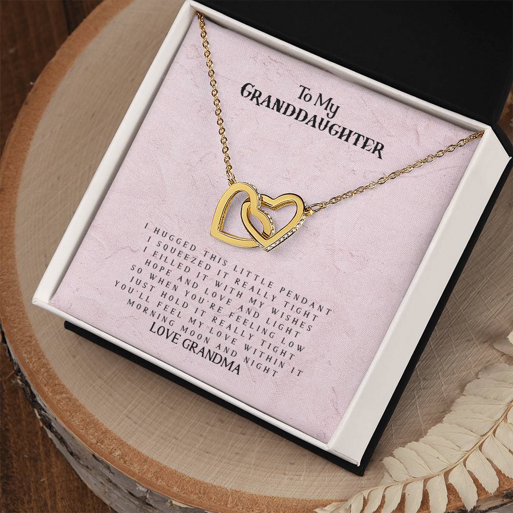 To My Granddaughter - Love Grandma - Interlocking Heart Necklace Interlocking Hearts Necklace