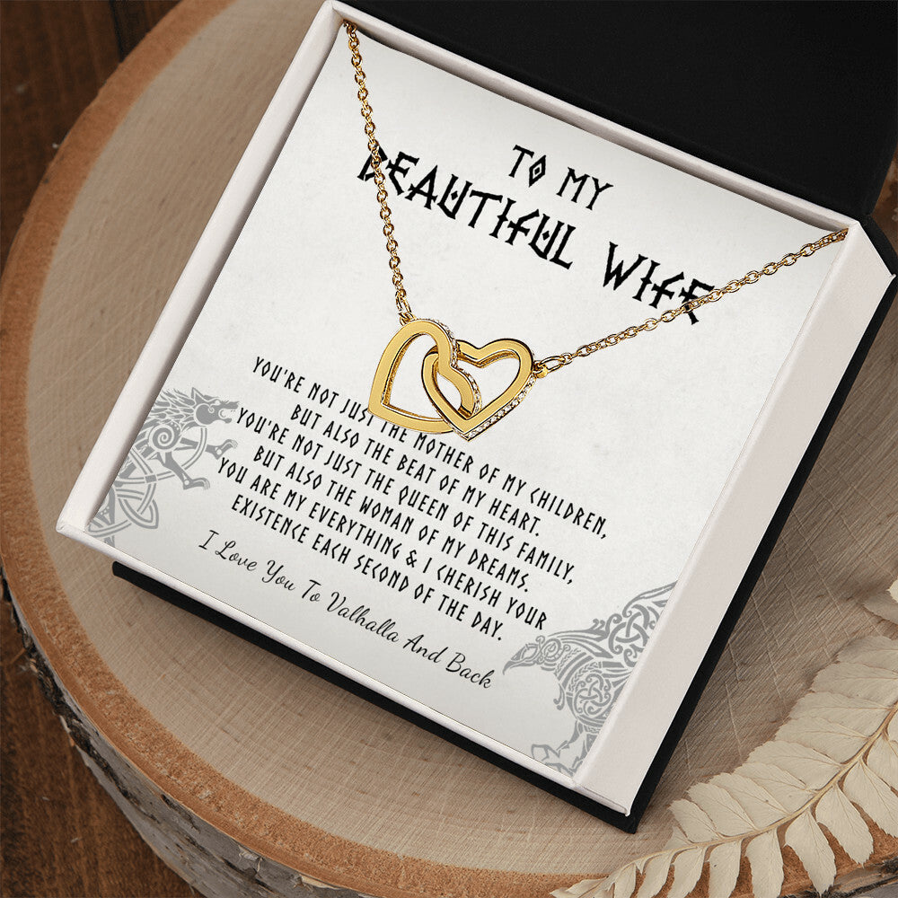 To My Beautiful Wife - I Love Your To Valhalla And Back Interlocking Hearts Necklace