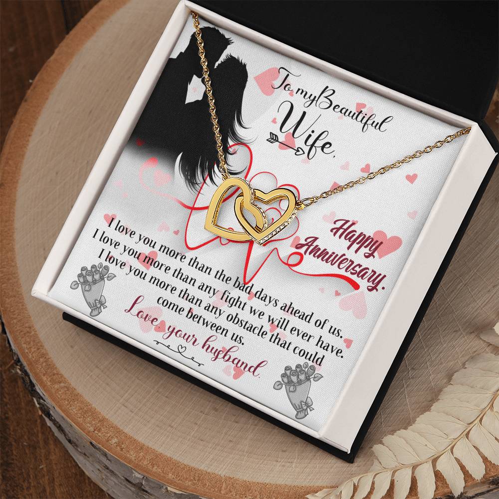 Love Birthday To My Beautiful Wife. Interlocking Hearts Necklace