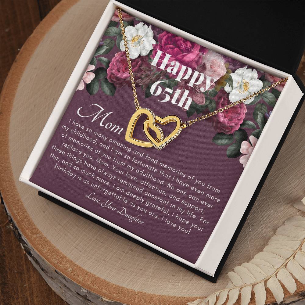 Mother'S 65Th Birthday Gift Gift For Mom On Her Birthday Gift For Mom From Daughter Mom Necklace Best Mom Gift Message Card Interlocking Hearts Necklace