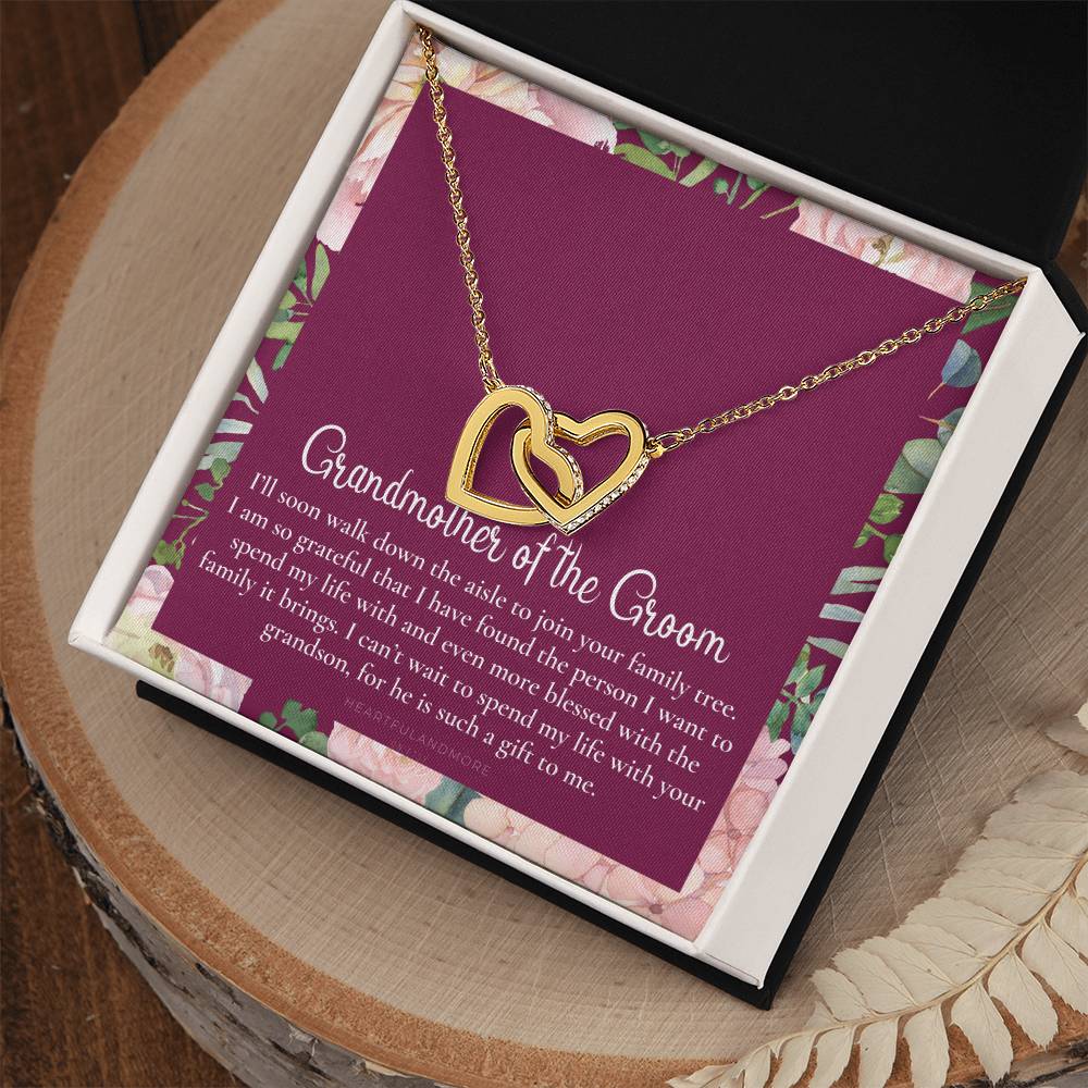 Grandmother Of The Groom Gift Necklace Grandma Wedding Gift Nana Bridal Shower Rehearsal Dinner Thank You Gift Interlocking Hearts Necklace