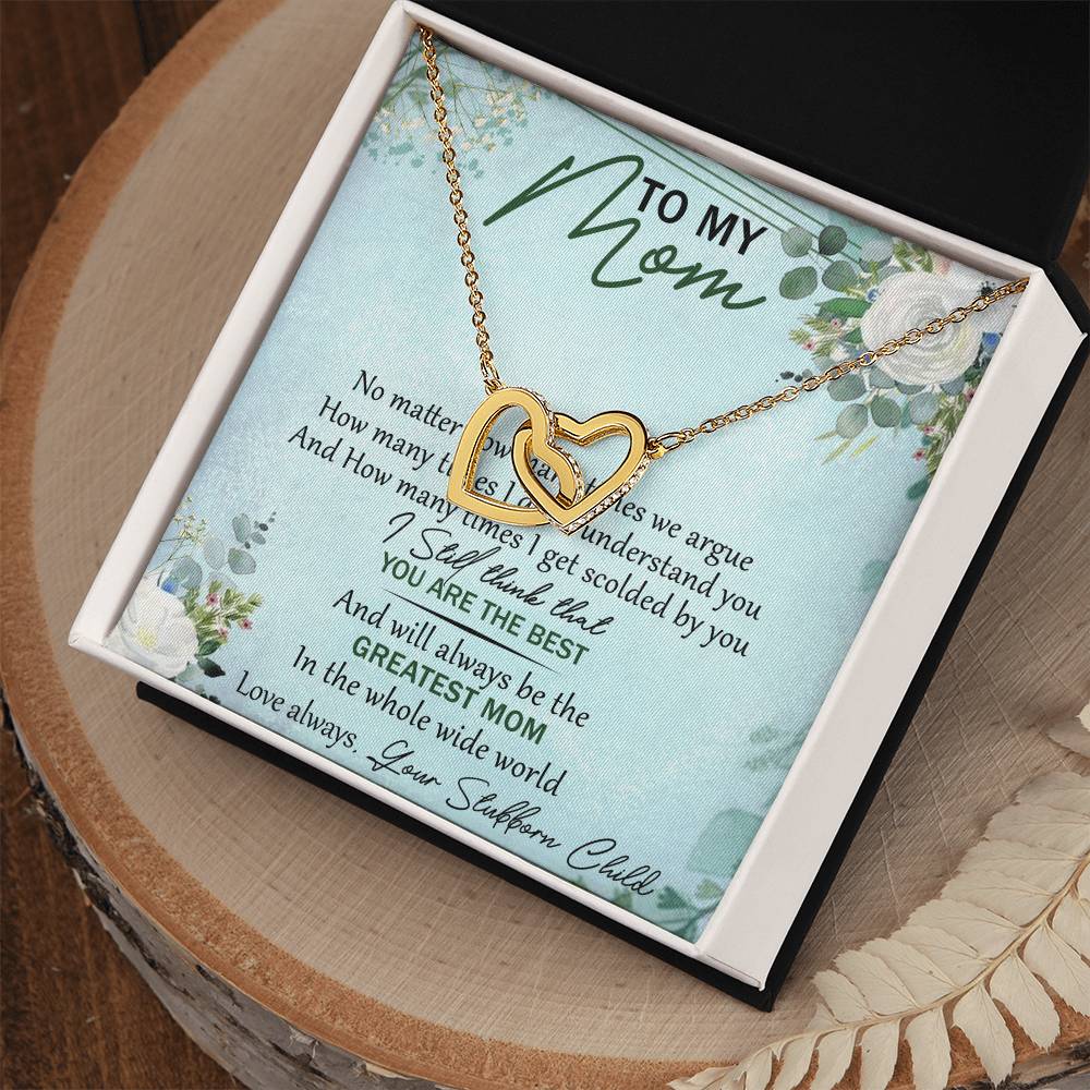 To My Mom Interlocking Hearts Necklace Message Card