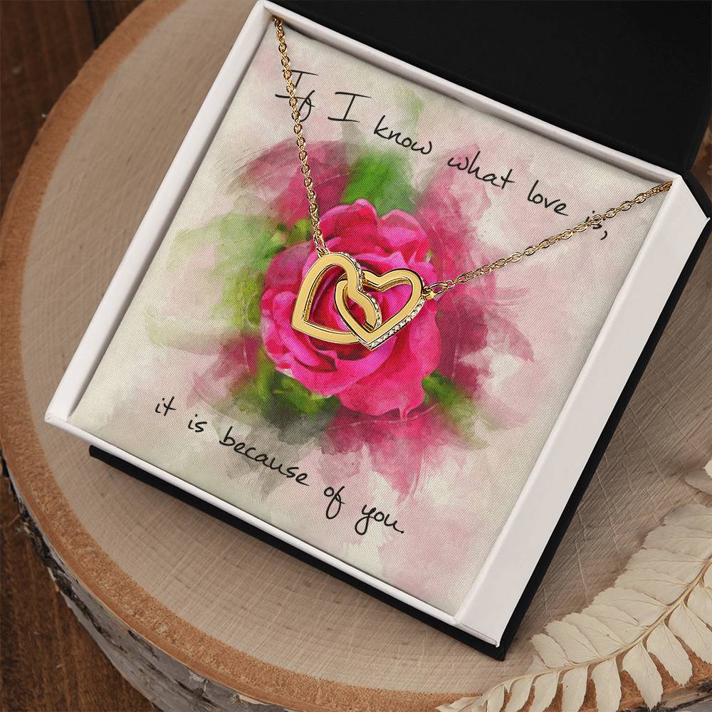 Interlocking Hearts Necklace – Red Rose Message Card
