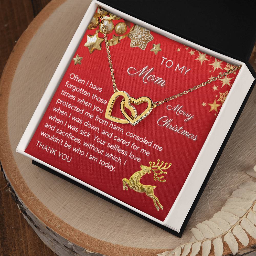 Gift For Mom Interlocking Hearts Necklace - Christmas Red